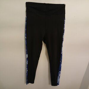 POP Fit 2X Spandex Pocketed Leggings Like-new Black w/ Blue Pattern Sides